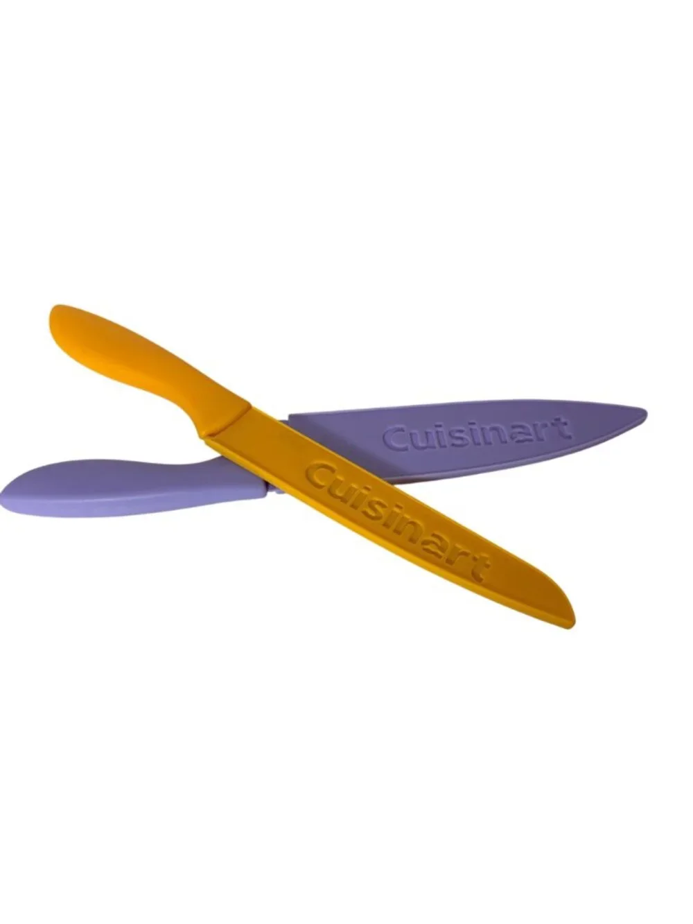 Cuisinart 2 Piece Knife Set Sheaths Purple Orange Stainless Serrated Chefs Knive